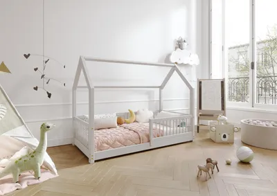Obrázok produktu pre TIMBEE ZOJA domček detská posteľ drevená posteľ do detskej izby - sivá - 90x180 - 3cm nožičky