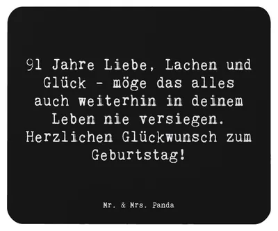 Produktbild von Mr. & Mrs. Panda Mouse Pad Spruch 91. Geburtstag - Schwarz - Geschenk, Alter, Happy Birthday, Mousepad, pc mauspad, Geburtstagsfeier, mousematte, Geburtstagsdeko, Glück