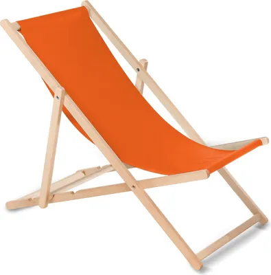 An orange fabric deck chair on a white background.