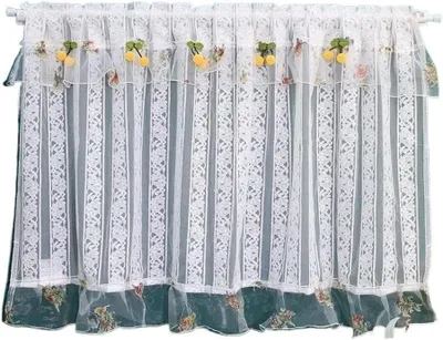 Obrázek produktu pro Krátké závěsy - okenní dekorace s volánky - dekorace do kuchyně - vintage krajka s květinovým vzorem - 90 x 90 cm - bílá