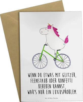 Produktbild von Mr. & Mrs. Panda valentinstagskarte Einhorn Radfahrer - Weiß - Geschenk, genesungskarte, Unicorn, Konfetti, Klappkarte, Grußkarten, einladungskarten, Beileidskarte