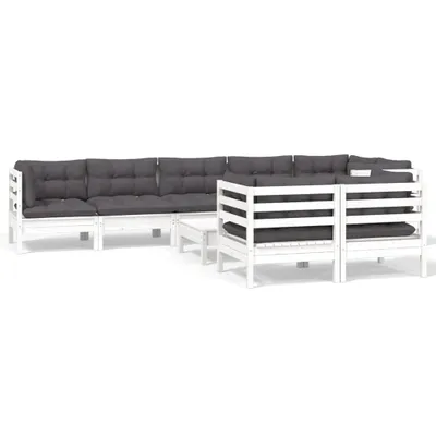 Produktbild von 9-tlg. Garten-Lounge-Set mit Kissen Weiß Kiefer Massivholz