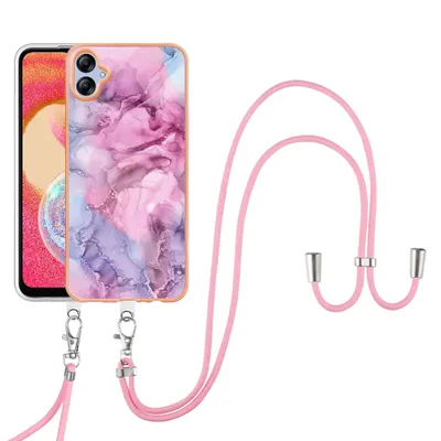 Obrázek produktu pro Pouzdro s řemínkem pro Samsung Galaxy A04E, vzorované TPU nárazník, ochranné pouzdro s nastavitelným popruhem Růžový