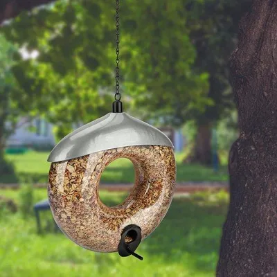 Productafbeelding van Famanu vogelvoerdispenser voor korrelvoer - zilverkleurig