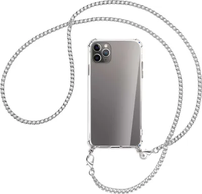 Produktbild von Handykette Backcover-Schutzhülle mit Band (Metall silberfarben) für Apple iPhone 11 Pro Max - silberfarbene Kette