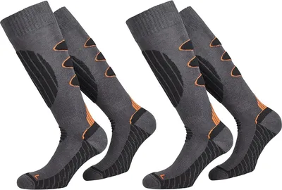 Produktbild von PistenSauser 2 Paar Coolmax (Polyesterfasern) (Polyesterfasern) Skisocken Snowboard-Socken mit Spezialpolsterung, Grau-Orange, Größe 43-46