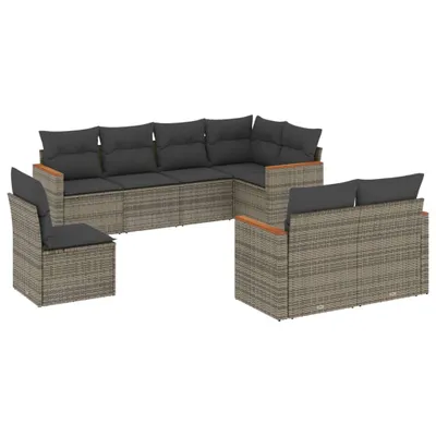 Produktbild von 8-tlg. Garten-Sofagarnitur mit Kissen Grau Poly Rattan