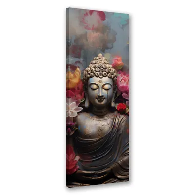 Produktbild von Leinwandbild Buddha-Statue mit Blumen 50x150 Feeby Rosa bild für die wand bereit zum aufhängen