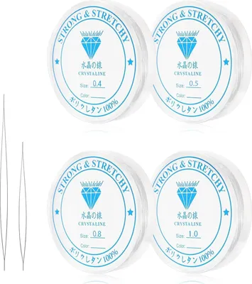 Produktbild von 4 Spule Gummiband für Armbänder, Transparent Elastisches Band für Armbänder, Schmuckfaden Elastisch Reißfest mit Perlennadel für Perlenschmuck Armbänder Basteln0.4mm 0.5mm 0.8mm 1.0mm