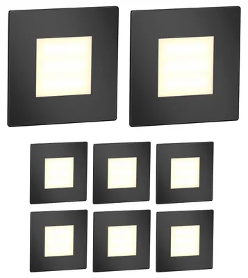 Productafbeelding van ledscom.de 8x LED-traplelamp/wandlamp FEX voor binnen en buiten, vierkant, zwart, 85 x 85 mm, warm wit