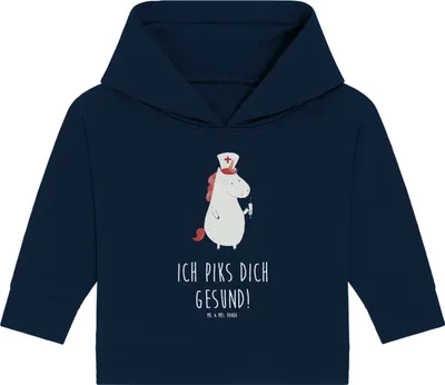 Produktbild von Mr. & Mrs. Panda Organic Baby Hoodie Einhorn Krankenschwester 24. - 36. Monat - French Navy - Geschenk, Ärztin, Krankenpflegerin, Kapuzensweatshirt, Krankenpfleger