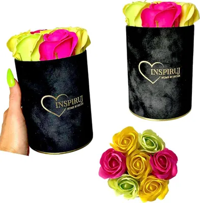 Image de Flowerbox Inspiruj - Boîte noire avec roses savonneuses - No 17 Mix Fuchsia Vert Jaune