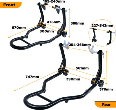 Produktbild von UISEBRT 2 Stück Motorradständer Vorne + Hinten Motorradheber Motorrad Ständer Motorrad Heber mit 4 rollen Motorrad Hebebühne