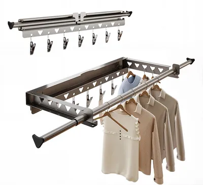 Produktbild von Wäscheständer, Wandmontage, faltbares Design, schwarz-a, L-a