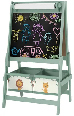 Productafbeelding van AIYAPLAY Kinderkunsttafel 3-in-1: Kindertafel met krijtbord, whiteboard en een groen oppervlak