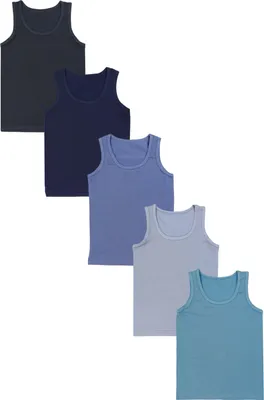 Produktbild von TupTam Kinder Jungen Unterhemd Ärmellos Tanktop 5er Pack , Farbe: Dunkelblau Anthrazit Indigo Blau Grau, Größe: 104-110