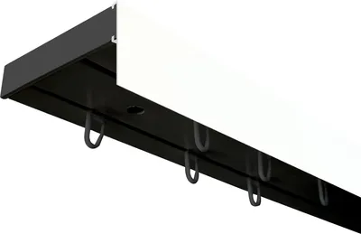 Produktbild von SN Deco - Vorhangschiene SH Set, 1-läufig, schwarz, 580 cm, vorgebohrt, m. Blende, weiß, 7.5 cm, Komplettes Zubehör und Röllchen