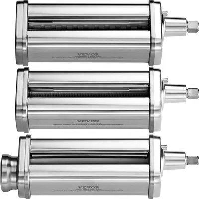 Zdjęcie produktu dla Nakładka do makaronu do miksera stojącego KitchenAid, zestaw noży do makaronu ze stali nierdzewnej, w tym wałek do makaronu, nóż do spaghetti i fettuccine, 8-stopniowa regulacja grubości, 3 sztuki