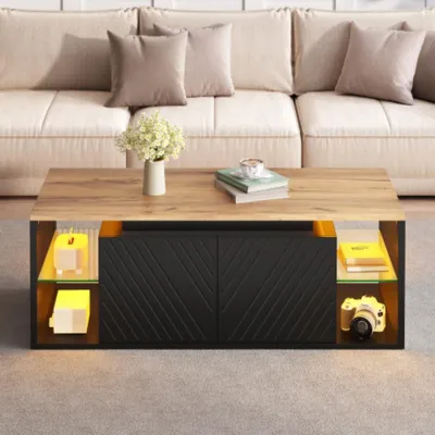 Produktbild von Couchtisch, moderner Kaffeetisch mit LED‑Beleuchtung, Beistelltisch,Sofatisch,Wohnzimmertisch, für Wohnzimmer 100×50×41 cm