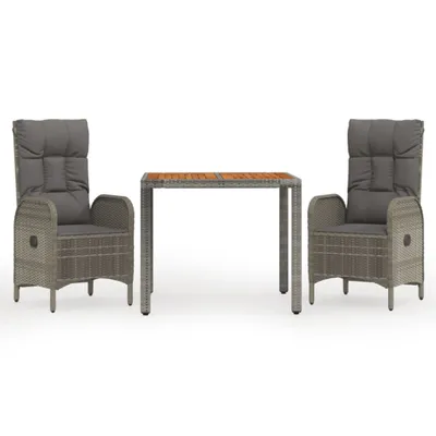Immagine prodotto di vidaXL Set da pranzo da giardino in 3 pezzi con cuscini in polirattan grigio