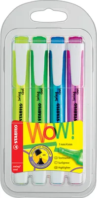 Immagine prodotto di Evidenziatore - STABILO swing cool - confezione da 4 - giallo, verde, blu, rosa