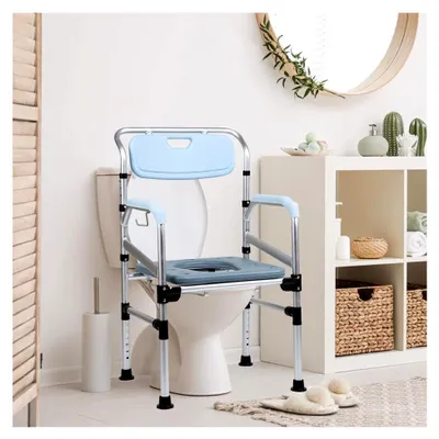 Produktbild von Toilettenstuhl für Senioren, höhenverstellbar mit Armlehne und Rückenlehne, rutschfeste Ausführung, Nachtstuhl, belastbar bis 160 kg