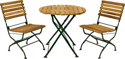 Produktbild von DEGAMO Gartengruppe Bistroset Klappgarnitur PASSAU 3-teilig, Flachstahl grün + Robinie, klappbar (2x Klappstuhl, 1x Klapptisch rund 77cm)
