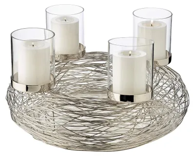 Adventskranz aus Edelstahl, Ø 36 cm, Silberlook, 4 Teelichthalter
