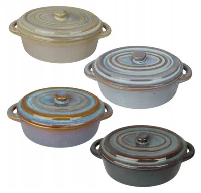 Obrázok produktu pre Sada 4 porcínových misičiek s viečkami Koopman, keramické, 13,5x10x6,5 cm, 180 ml, okrúhle
