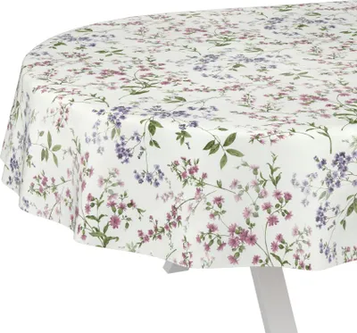 Produktbild von Tischdecke Botanic Blümchen Weiß Bunt Oval 160x140cm Schnittkante Wachstuch abwaschbar