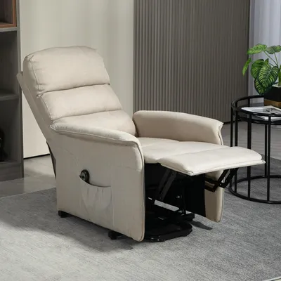 Zdjęcie produktu dla Fotel relaksacyjny z funkcją podnoszenia, fotel do telewizji, fotel z funkcją podnoszenia, poliester, kolor beżowy | oparcie regulowane do 135° | maksymalne obciążenie do 120 kg | wymiary: 66x90x96 cm