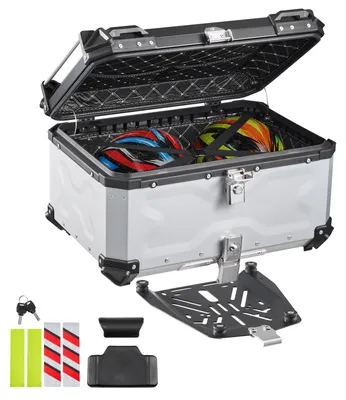 Produktbild von VEVOR Topcase Motorradkoffer 65 L, Universal-Heckkoffer Aluminium, Helmkoffer Wasserdicht, Abnehmbar, mit Sicherheitsschloss, Reflexstreifen und Lederfutter zur Helmaufbewahrung