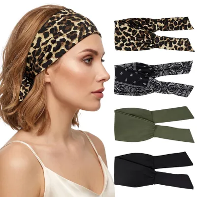Image de Lot de 4 bandeaux pour cheveux - Bandeaux élastiques de style bohème