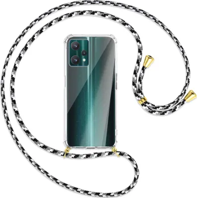 Produktbild von Handykette Backcover-Schutzhülle mit Band (Metall goldfarben) für Realme 9 Pro 5G - schwarz/grau/weiß