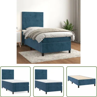 Produktbild von The Living Store Boxspringbett mit Matratze Dunkelblau 80x200 cm Samt