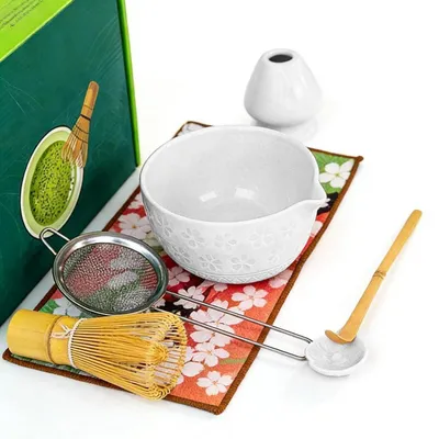 Produktbild von Matcha Set 7-teilig mit Besen Schale Zubehör Weiß für Anfänger
