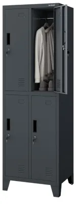Produktbild von Umkleideschrank Spind BARTEK 4 Abteile Etikettenhalter Lüftungsschlitze | Umkleidespind Schließfachschrank Garderobenspind 172x55,9x45cm Anthrazit