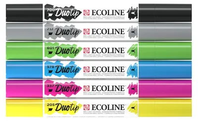 Produktbild von Ecoline Duotip, 6 Stück(e), Schwarz, Cyan, Grau, Hellgrün, Magenta, Gelb, 10 Jahr(e), Meißel/feine Spitze, Weiß, Rund
