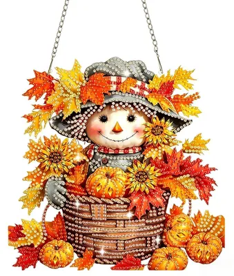 Produktbild von Diamond Painting Anhänger Vogelscheuche Herbst Fensterbild Bastelset für Wand Fenster Garten