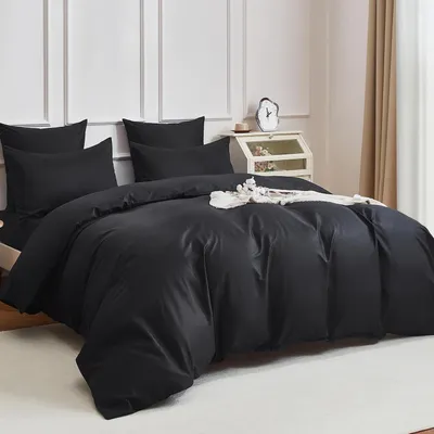 Immagine prodotto di Biancheria da letto 220x240 cm, colore nero, 3 pezzi, 100% cotone pettinato, con cerniera