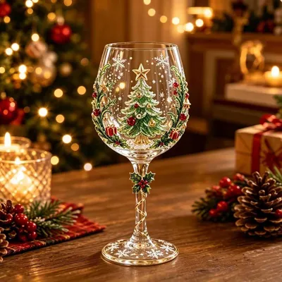 Produktbild von Kashyke Weihnachtsgläser 3D Weihnachtsweingläser, Weihnachts-3D-Weinglas-Kollektion, Weihnachtsgläser-Geschirr-Set, erhöhter Weihnachtskelch mit Schneeflocken, Weihnachtsbecher für Party (#05)