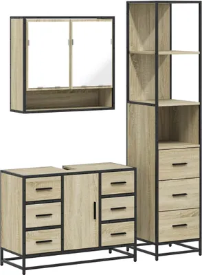 Image de vidaXL Ensemble de meubles de salle de bain 3 pièces en bois composite chêne Sonoma