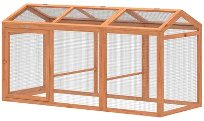Produktbild von PawHut Hühnerstall 156 x 70,5 x 84 cm Freilaufgehege mit Sitzstange Doppeltüren