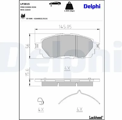 Produktbild von DELPHI Bremsbeläge Satz Bremsklötze LP3815