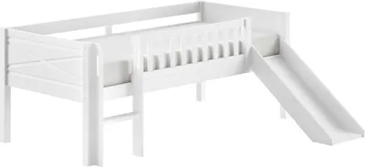 Produktbild von Kinderbett >Scott< Rollrost, Rutsche, 90x200cm, Weiß, Massivholz - 208x83x175cm (BxHxT)