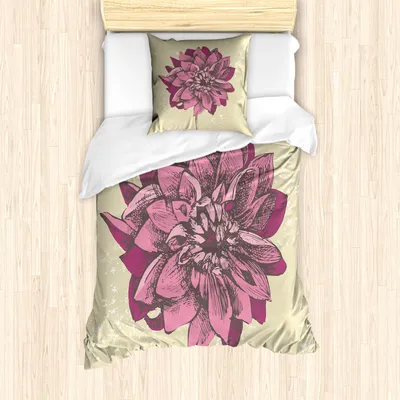 Produktbild von ABAKUHAUS Boho Mantele, Dahlia Blume Bohemian, Milbensicher Allergiker geeignet mit Kissenbezügen, 135 cm x 200 cm - 80 x 80 cm, lila Khaki
