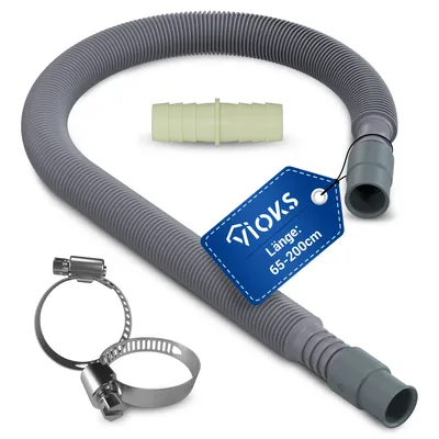 Produktbild von Ablaufschlauch 60-200 cm 19/22mmØ + Endstück aus Gummi + 2x Schelle für Waschmaschine