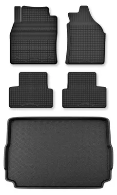 Image de Tapis en caoutchouc + bac de coffre pour Citroen C5 Aircross 2019- (plancher bas) – 5 pièces, noirs, semi-universel, adapté
