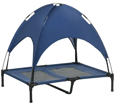 Obrázek produktu pro Zvýšená psí postel s baldachýnem | Barva: tmavě modrá + černá | Rozměry: 76 x 92 x 90 cm