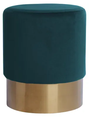 Immagine prodotto di Pouf rotondo imbottito, diametro 35 x 42 cm - Verde e petrolio - Rivestito in velluto di poliestere - Piedini dorati